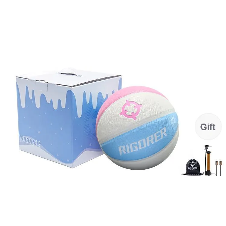 RIGORER PU Basketball Macaron Color Scheme Pink Blue White Size 7 Size 6 Size 5 Ball Street Training Competition-6