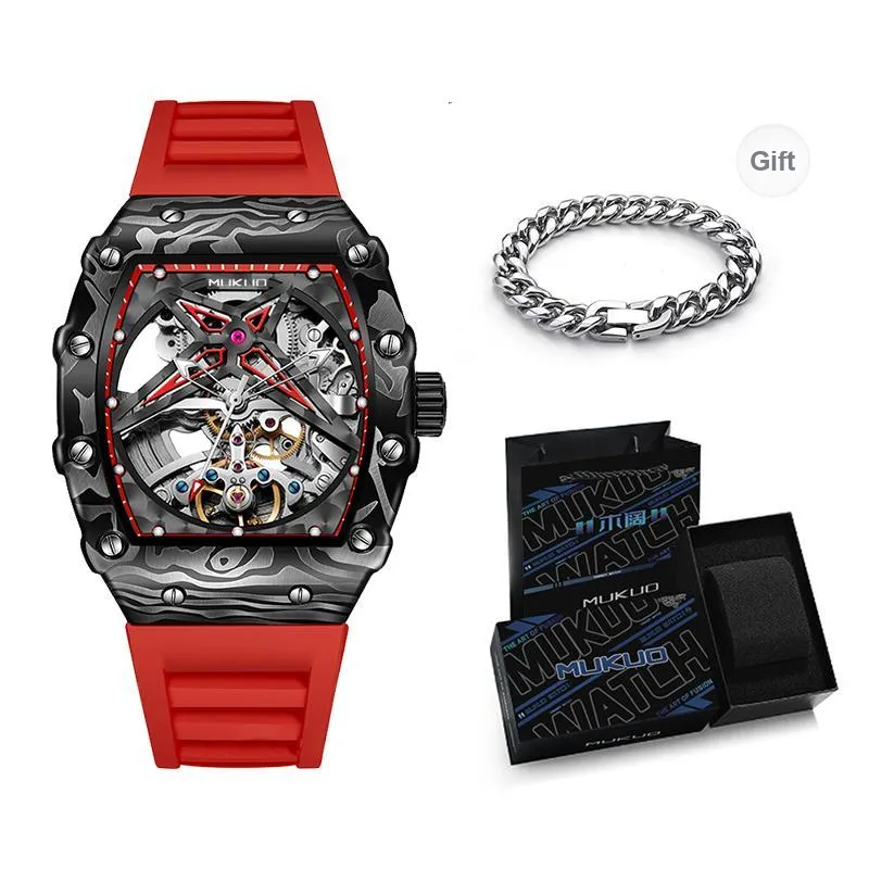 MUKUO Pioneer Collection Automatic Mechanical Movement Silicone Strap Watch Men's Watches Cut Out Dial-5