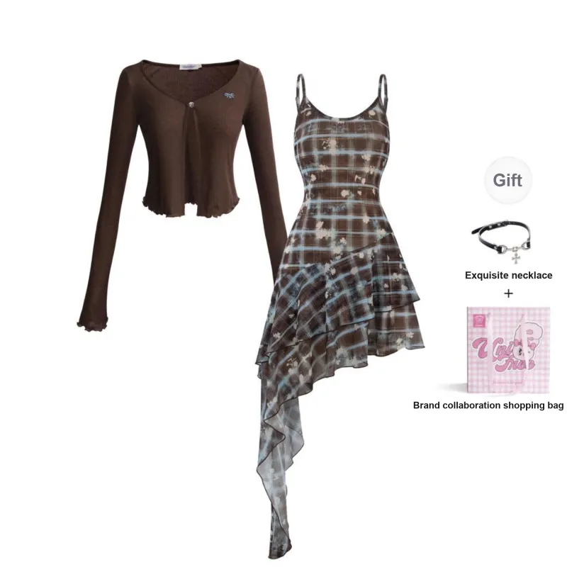 UNIFREE Slip Dress Women's Dark Red Plaid-9