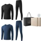 2-Piece Underwear Set (Night Black+Deep Dusk Blue) with German Velvet Heat Technology/Anti-Bacterial/Invisible V-Neck