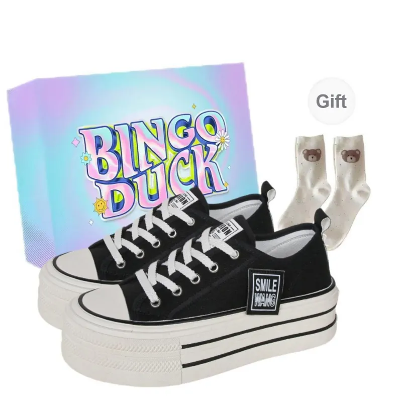 BINGO DUCK Slip Resistant Height Increasing Low Top Canvas Shoes Women's-0