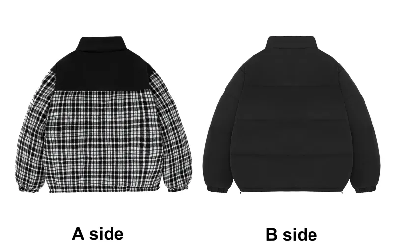 ICONS Lab Puffer Jackets Unisex Black White Plaid-3