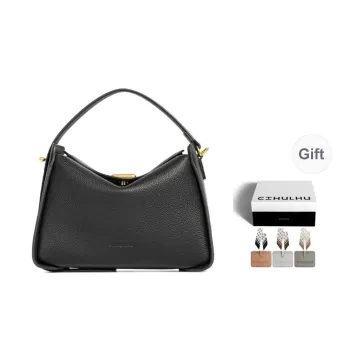 Cthulhu Top Grain Cow Leather Lock Lunch Box Bag Handbags Crossbody Bags Medium Size Women's Blue/Black