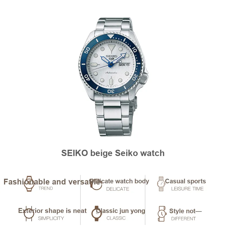 SEIKO Seiko5 Automatic Mechanical Movement Stainless Steel Strap Watch Men's Watches White Dial-2