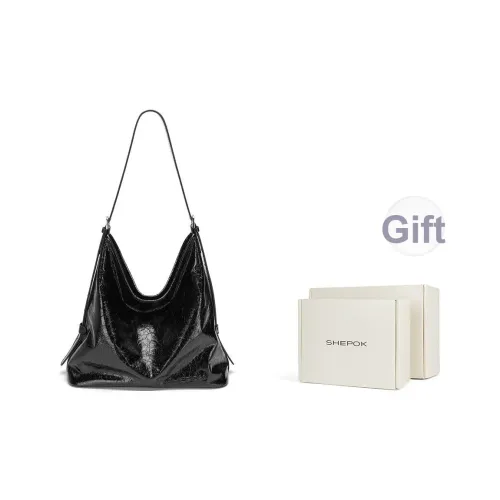 SHEPOK Сумка Tote из крупнозернистой текстуры коровьей кожи Сумка Tote Сумка Armpit Сумка через плечо Женская Черная