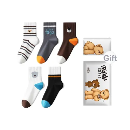 TEDDY ISLAND Черный Белый + Полосы + Серый + Коричневый + Белый Детские носки