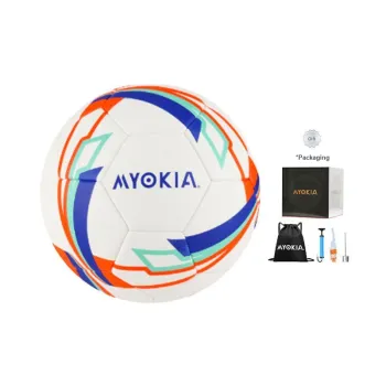 MYOKIA Size 5 Soccer PU Hand Stitched Soccer Ball Unisex White