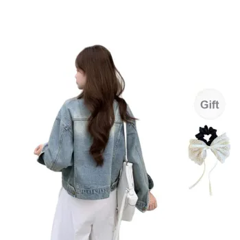 TUSHIFEI Denim Jacket Women's Blue+Hair Tie Comes With