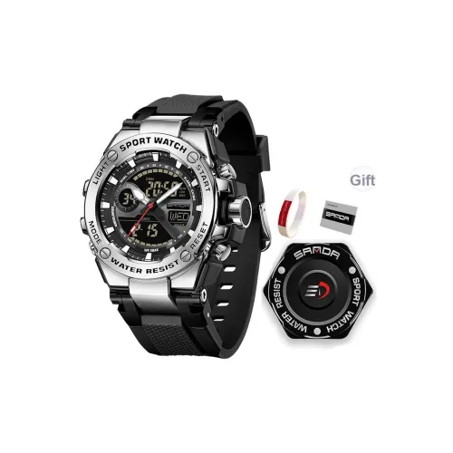 Sanda Электронный + Кварцевый механизм TPU Ремешок Часы Мужские Черный Циферблат