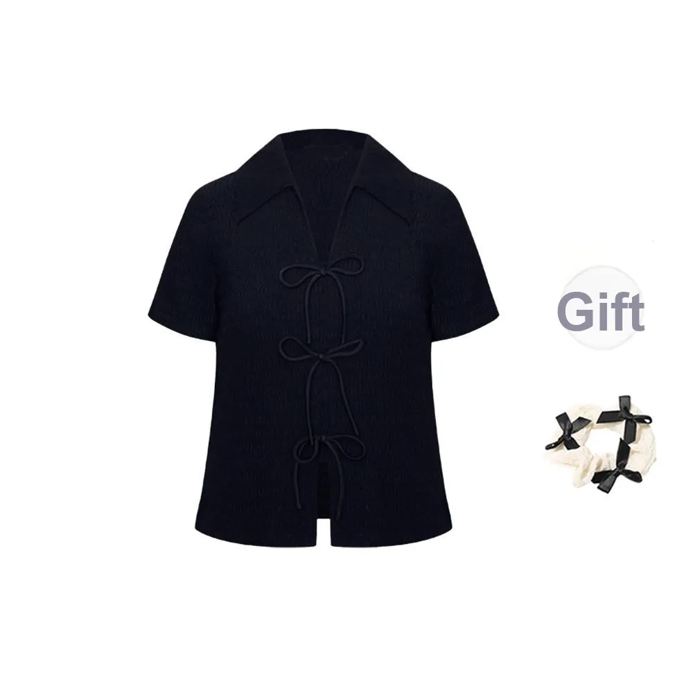 TORIGHT T Shirts Women's Black+Bowknot Hair Tie Comes With