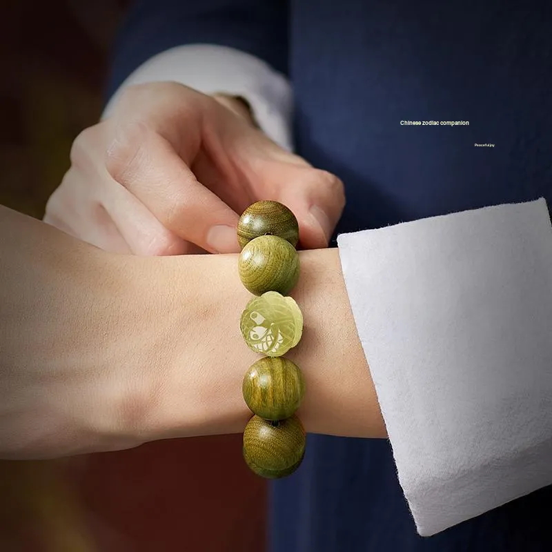 Yi Mingju Green Sandalwood Bracelets Men's-7