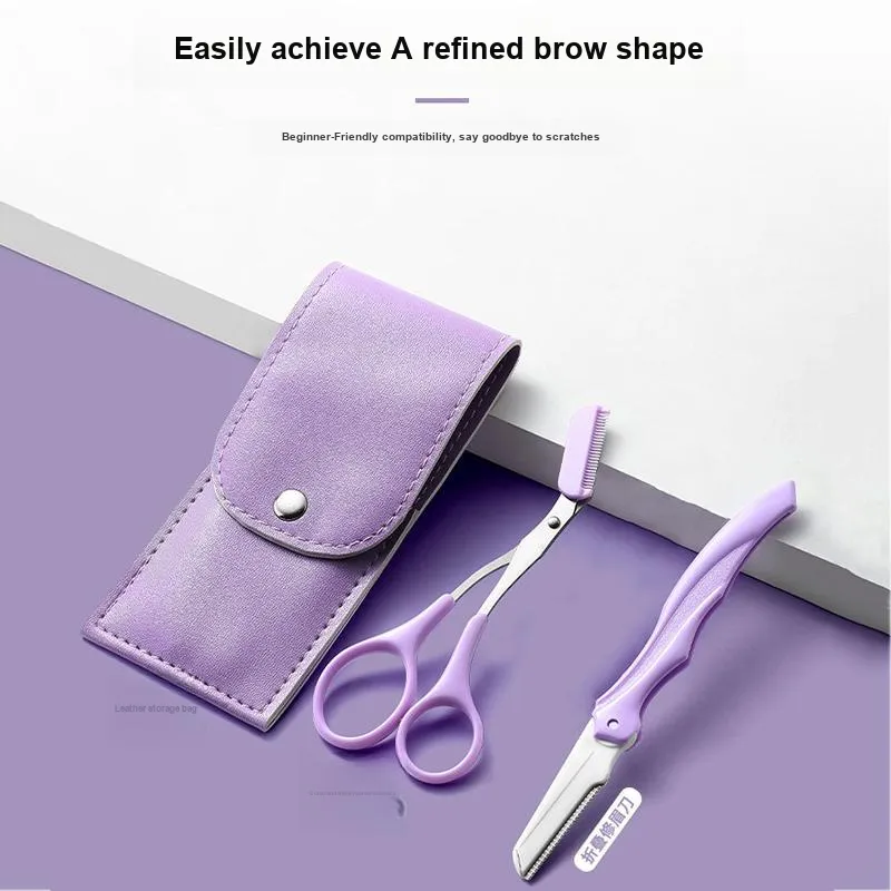 JINGLINGLONG Spatula Shaped Eyebrow Comb Eyebrow Scissors For Makeup Eyebrow Razor Set Two Piece Set-1