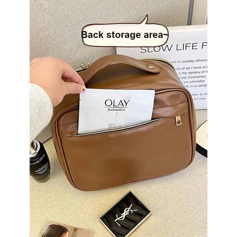 Gentle Welcome Premium Leather Portable Large Capacity Divided Storage Bag Make up Tools 1 Pc-4