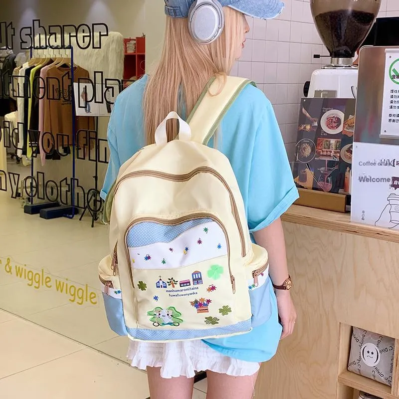 Yalu Nylon Fabric Backpack Women's Light Yellow-5