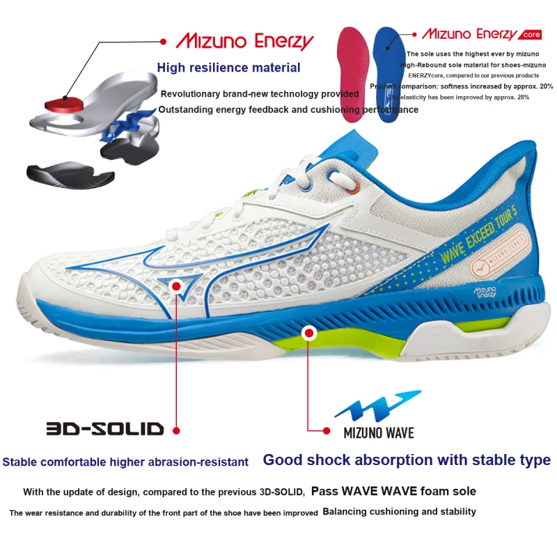 Mizuno Wave Exceed Tour 5 Cushioning, Wear Resistant Low Top Tennis Shoes Men's White-11