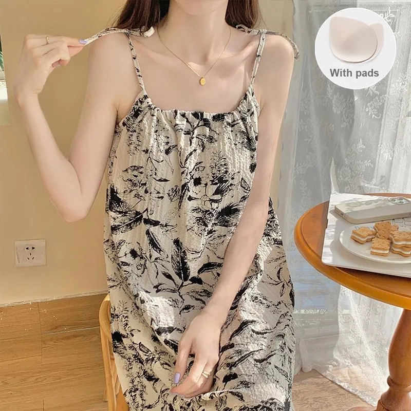 CAIHENGTONG Nightgown Women's Ink Wash Flowers-5