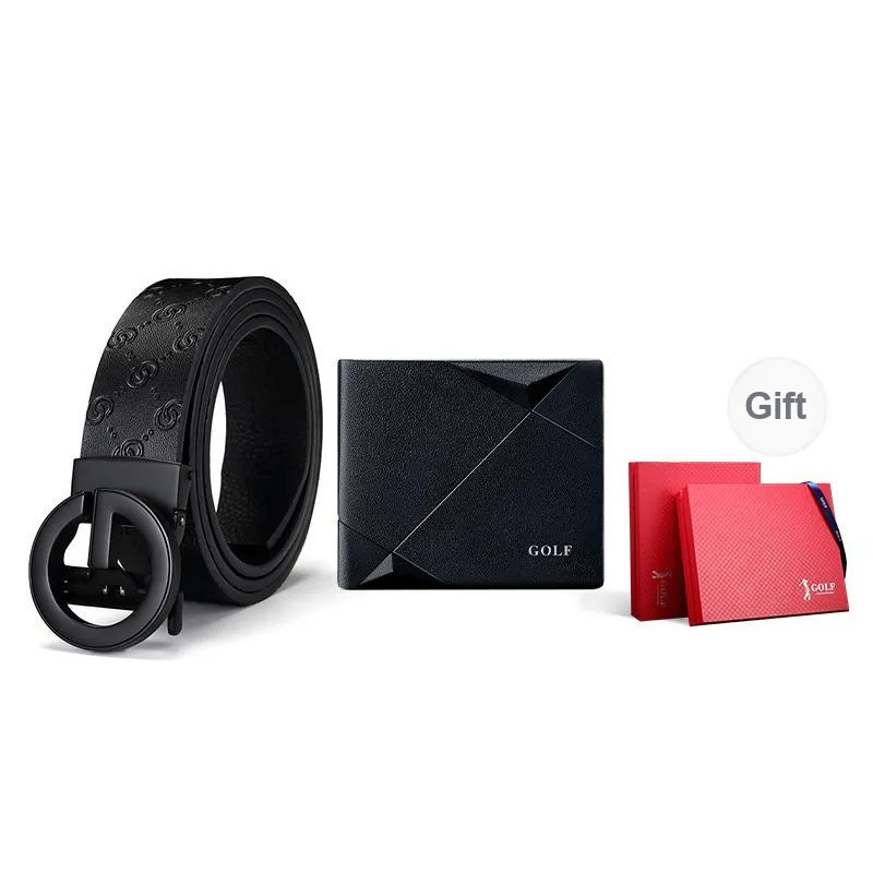 GOLF Cow Leather Belts Men's Black/Black Gold 3.5cm-1