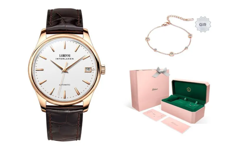 LOBINNI L Mechanical Movement Cowhide Strap Watch Women's Watch White Dial-17