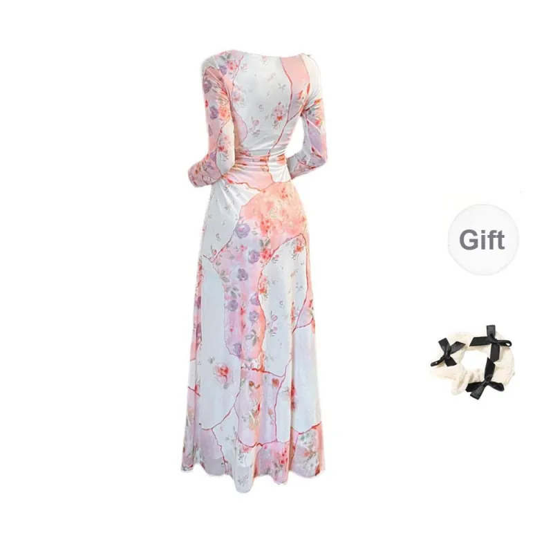 CPAURA Long Sleeved Dress Women's Pink-1