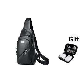 SEPTWOLVES Cow Leather Multifunction Biker Bag, Shoulder Bag, QPL Men's Black