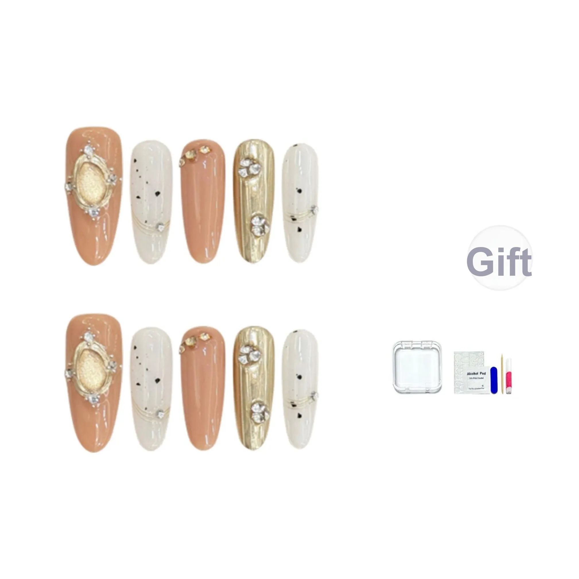 JINGCHANXUE [BOCHERATTI] Минималистский стиль Яичная скорлупа Узор False Nail Овал Роскошь Однотонный Мелкие блестки 16mm