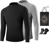 Mock Neck Fleece-Lined 2 Pack (Black+Light Gray) with 2 Pack Socks+Shopping Bag Included