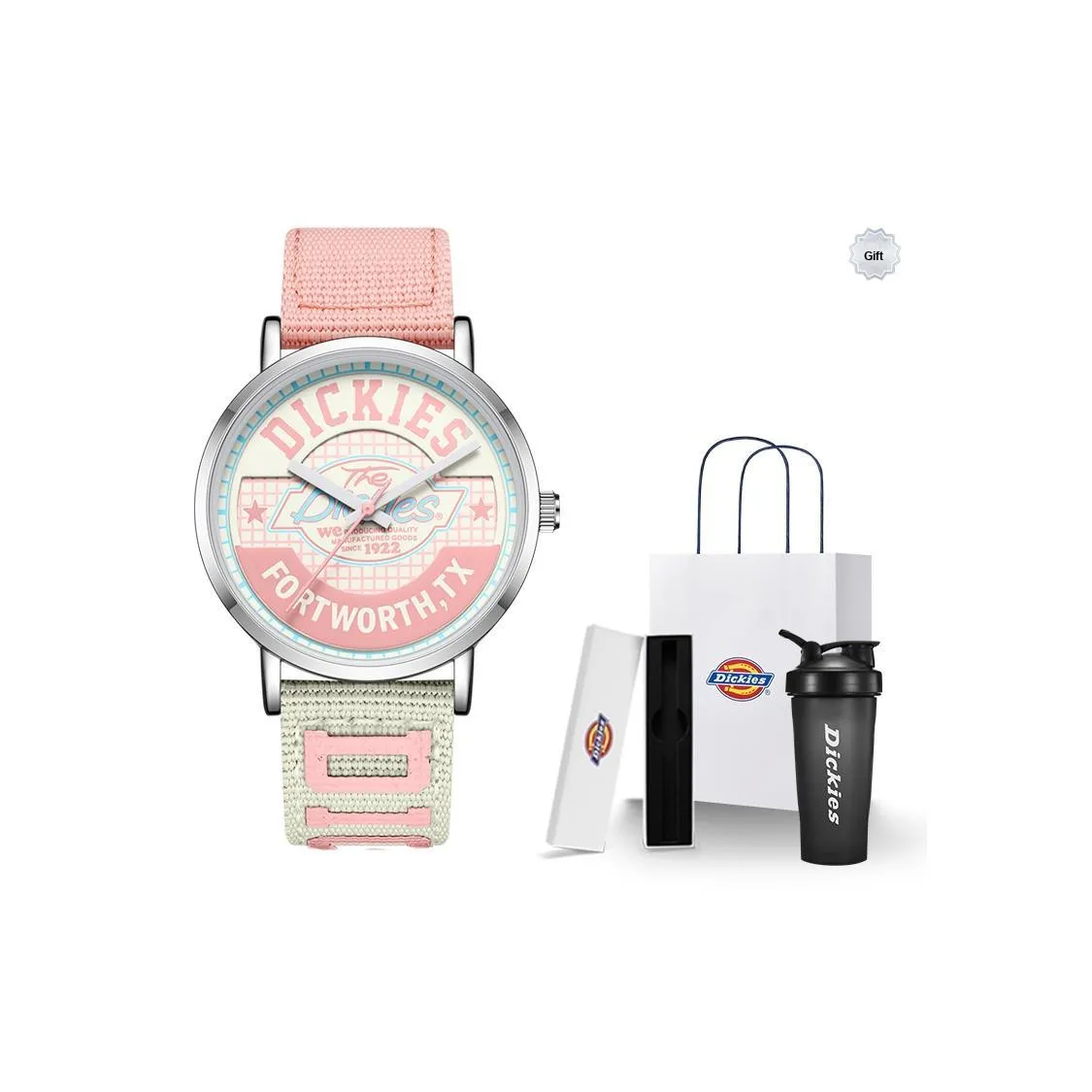 Dickies Наручные часы Кварцевый механизм Нейлоновый ремешок Розовый циферблат Женские часы Классическая коробка