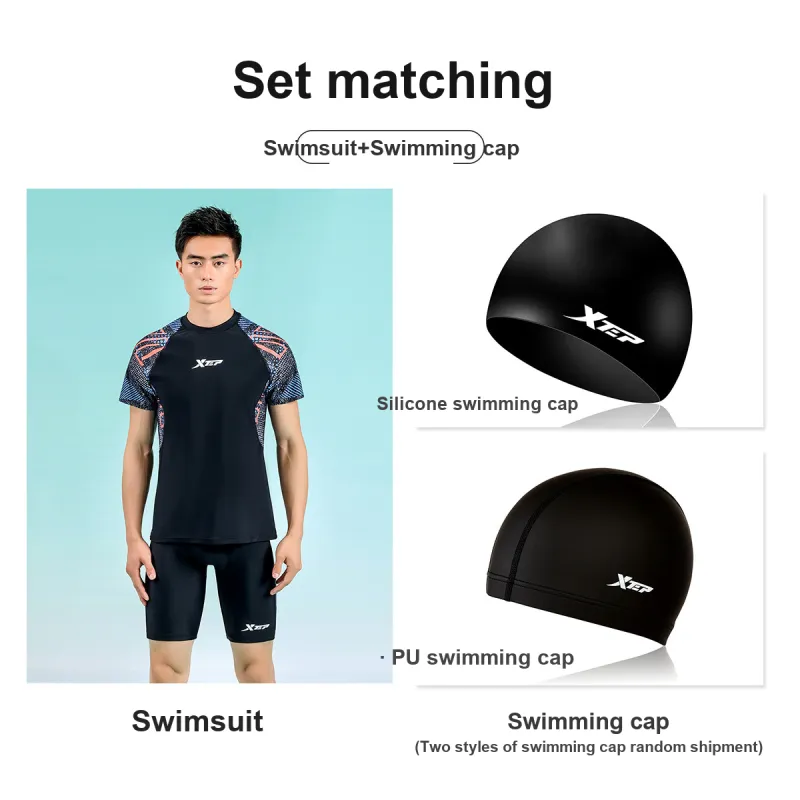 XTEP Swimming Sets Polyester, Polyamide, Elastane Beach, Hot Spring, Seaside Men's Black-1