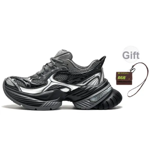 OGR Abrasion Resistant, Breathable, Lightweight, Height Increasing Low Top Running Shoes Unisex Dark Iron Black