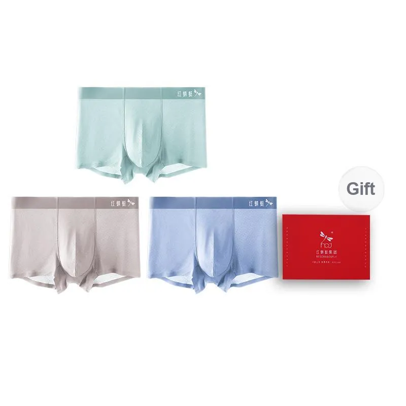 RED DRAGONFLY Ice Silk Underpants Seamless Skin Friendly Comfortable Men's Gift Box Combination-14