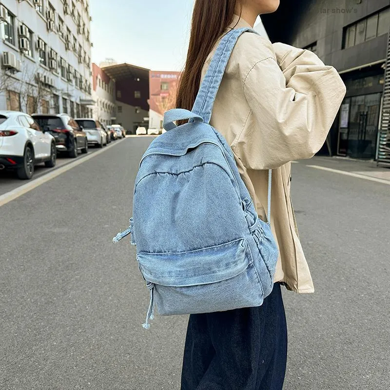 Single Warehouse Denim Backpack Unisex Dark Blue/Gray/Light Blue-4