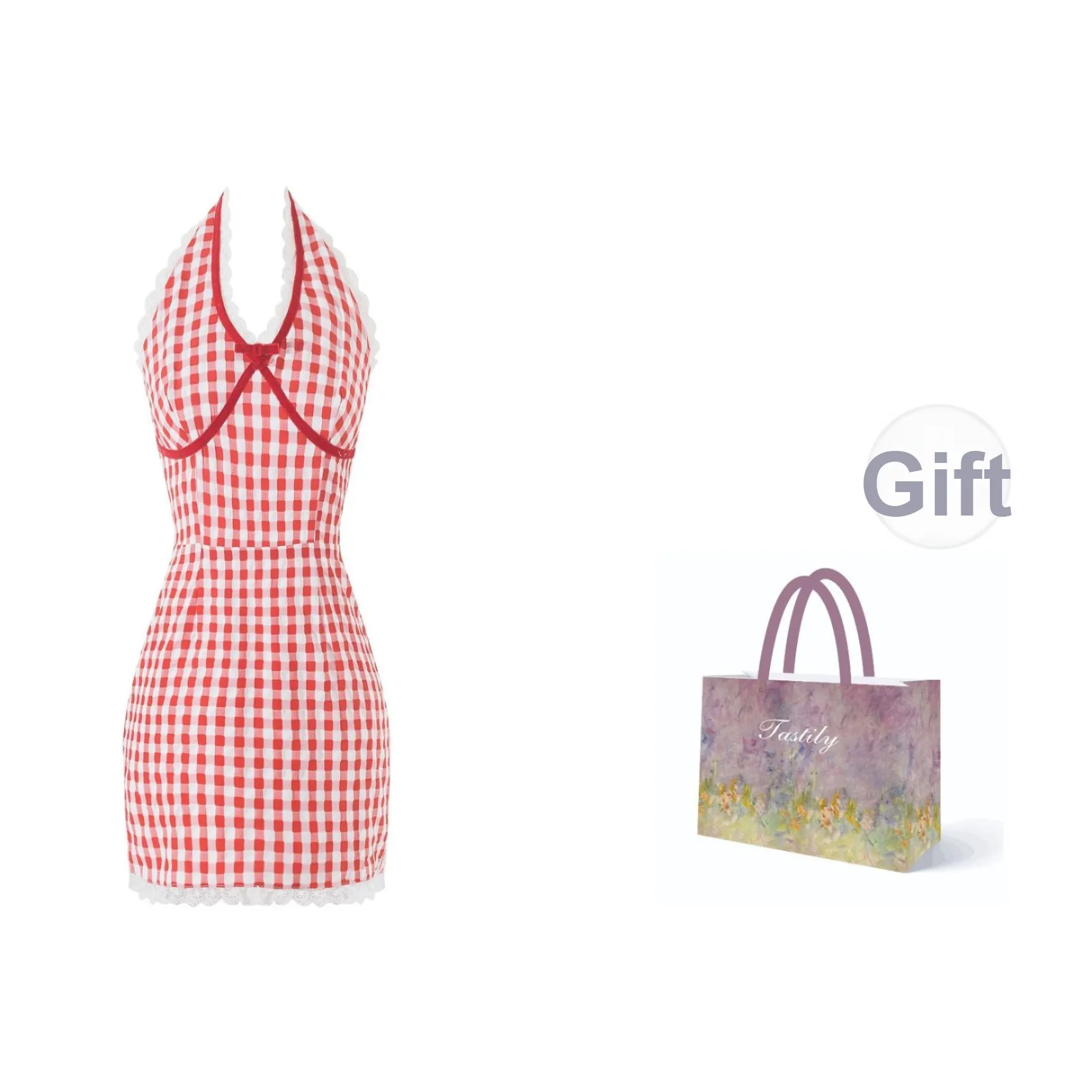 TASTILY Юбка-платье Женское Красная Клетка