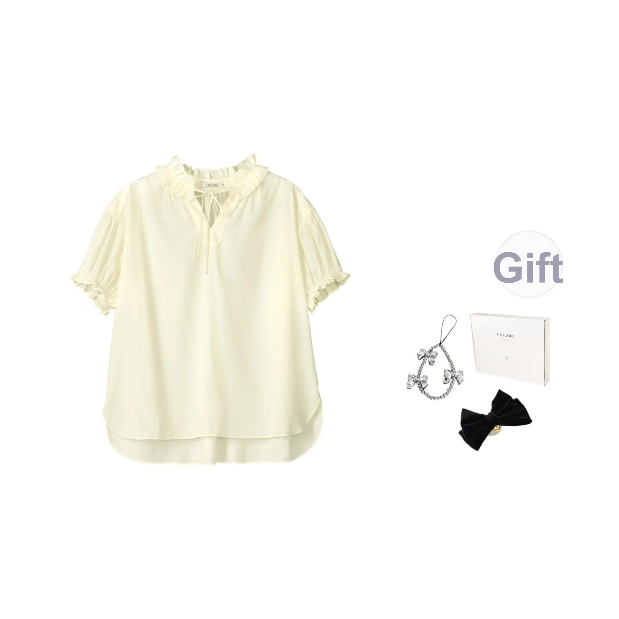 Fstudio Корейский стиль V-образный вырез Кружево с отделкой Топ Кружево Вверх Короткий рукав Рубашка Женская