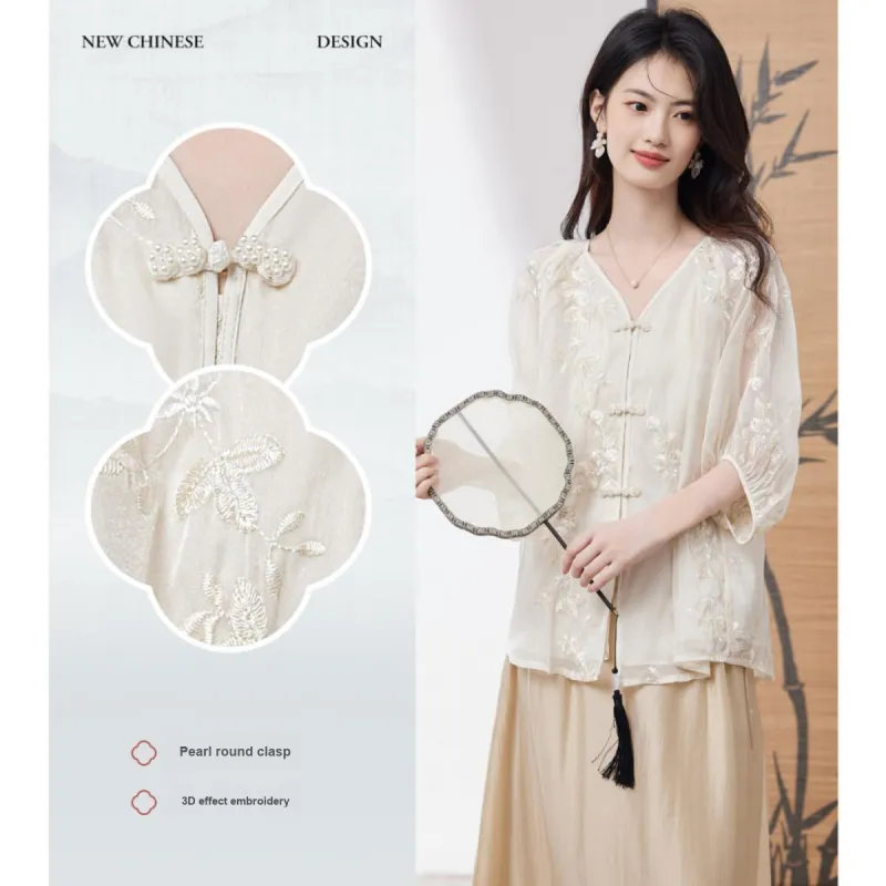 XINFEIYU Shirts Women's Beige-3