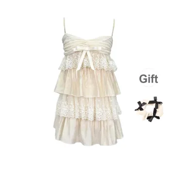 TURN UP Slip Dresses Women's Apricot+Bowknot Hair Tie Comes With
