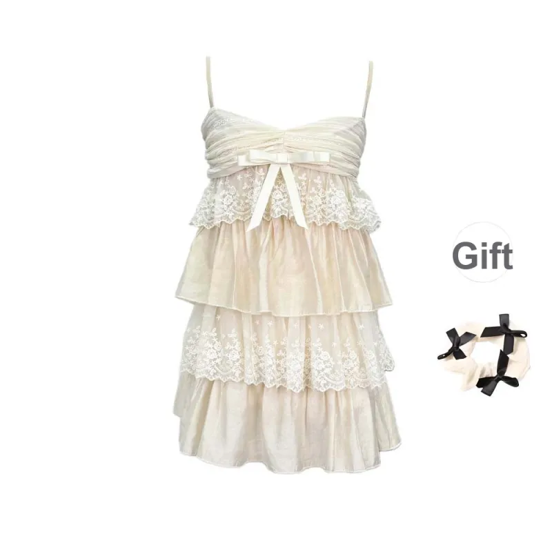 TURN UP Slip Dresses Women's Apricot+Bowknot Hair Tie Comes With-0