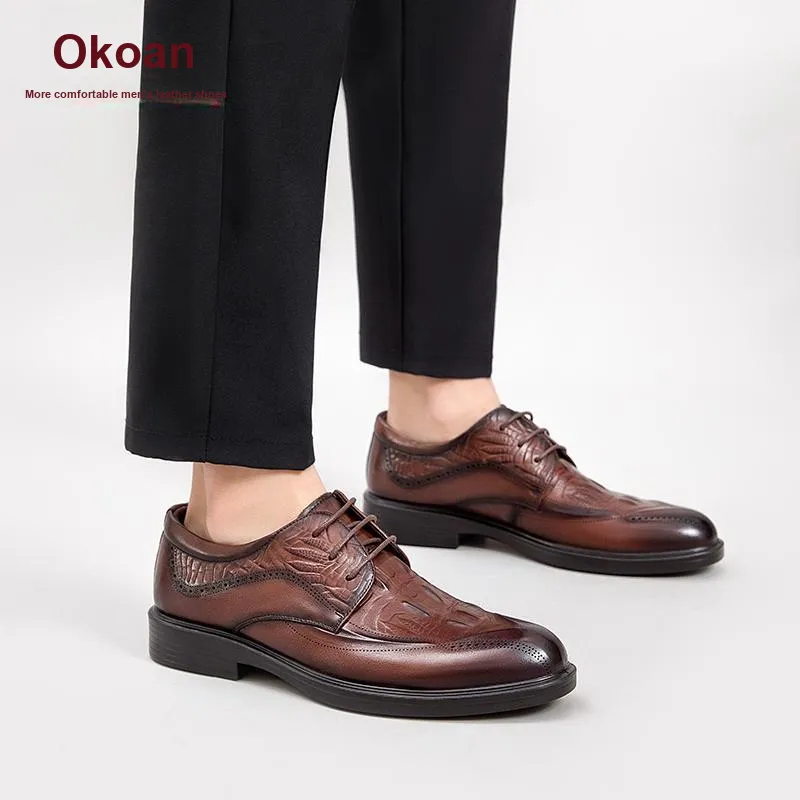 AOKANG Dress Shoes Men Low Top Black/Brown-4