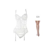 White [Underwired Vest (Garter Belts)+Thong]+White Thigh-High Stockings