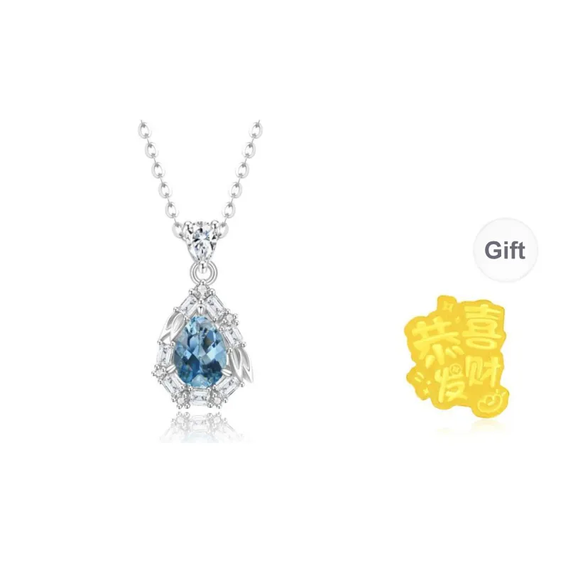 Lao Feng Xiang Topaz S925 Silver Necklaces Women's-0