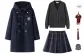 Dark Blue Coat (Lining Padded)+Dark Purple Plaid Skirt, Comes with Cardigan+Tie+Badge