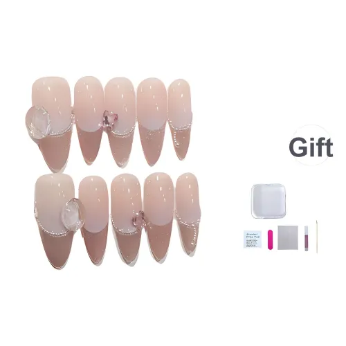 A Few More Cute Ручной работы Премиум False Nail Sunset Градиент с Steel Beads Diamonds Nude Shimmer