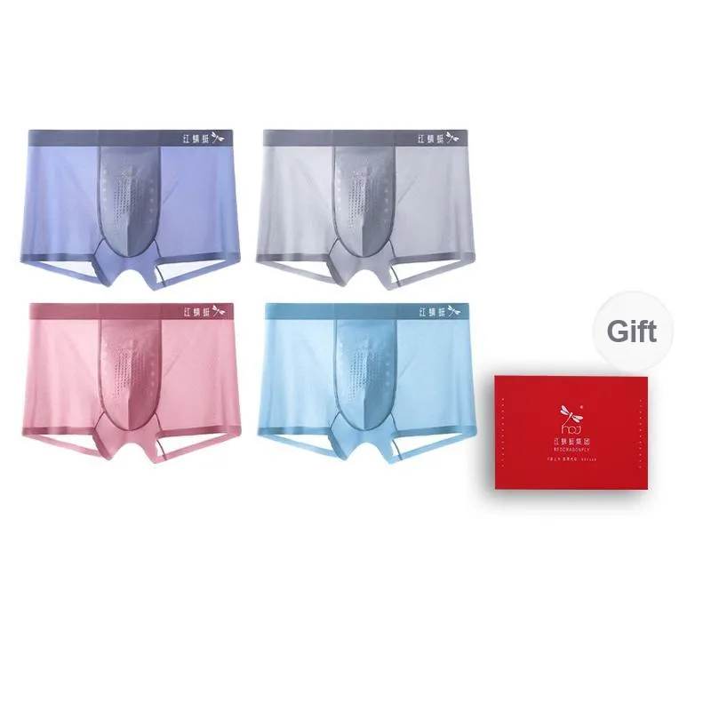 RED DRAGONFLY Ice Silk Panties Men's 4 Pack Gift Box Set-9