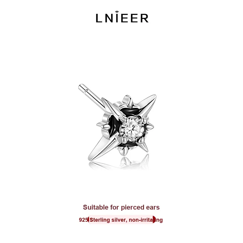 LNIEER S925 Silver Stud Earrings Men's-15