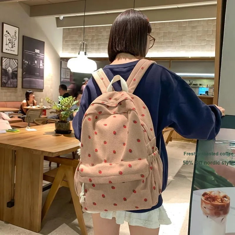 Vack Corduroy Backpack Women's Ivory/Khaki/Pink-11