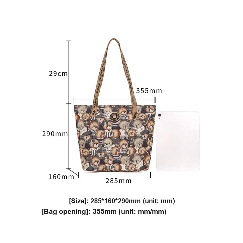 DANNYBEARJEANS Fabric Tote Bag, Shoulder Bag Unisex Vintage Bear Black-2