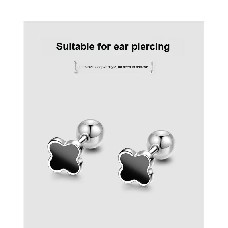 AILI 999 Fine Silver# Good Luck Hypoallergenic Stud Earrings Women's-1