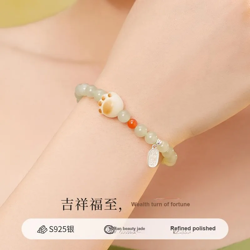 Lao Feng Xiang Hetian Jade Bracelets Green Jade Women's-2