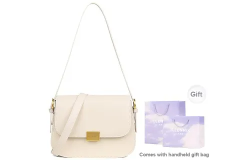 Teenmix Cow Leather Crossbody Bag, Small Square Bag, Shoulder Bag Medium Size Women's Yellow Brown/Black/Ecru