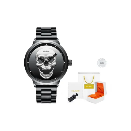 MELSMAO Череп Индивидуальный Наручные часы Кварцевый механизм Ремешок из нержавеющей стали Часы Мужские Черный циферблат