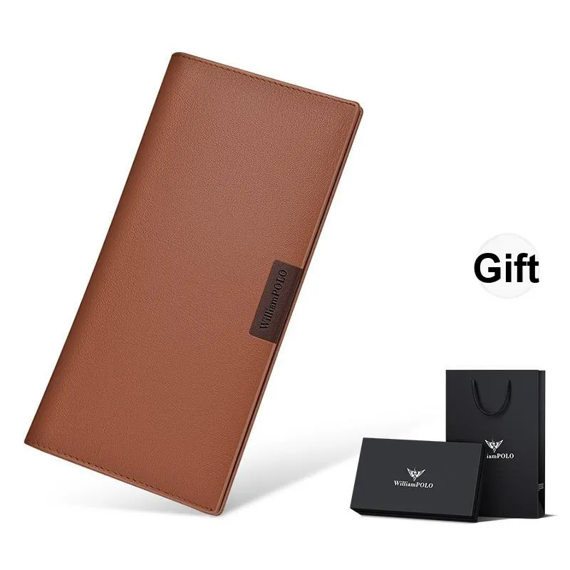 WilliamPOLO Top Grain Cow Leather, Genuine Leather Long Wallet Suit Clip Men's